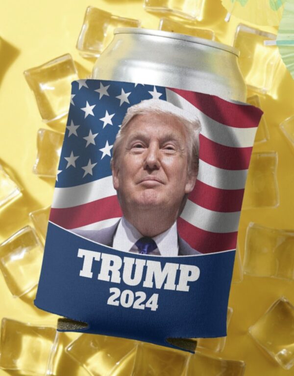 Donald Trump Photo with American Flag 2024 Can Coolers