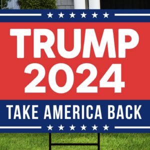 Trump 2024 Yard Sign - Coroplast American Flag Donald Trump For President 2024 Take America Back Yard Sign with Metal H-Stake