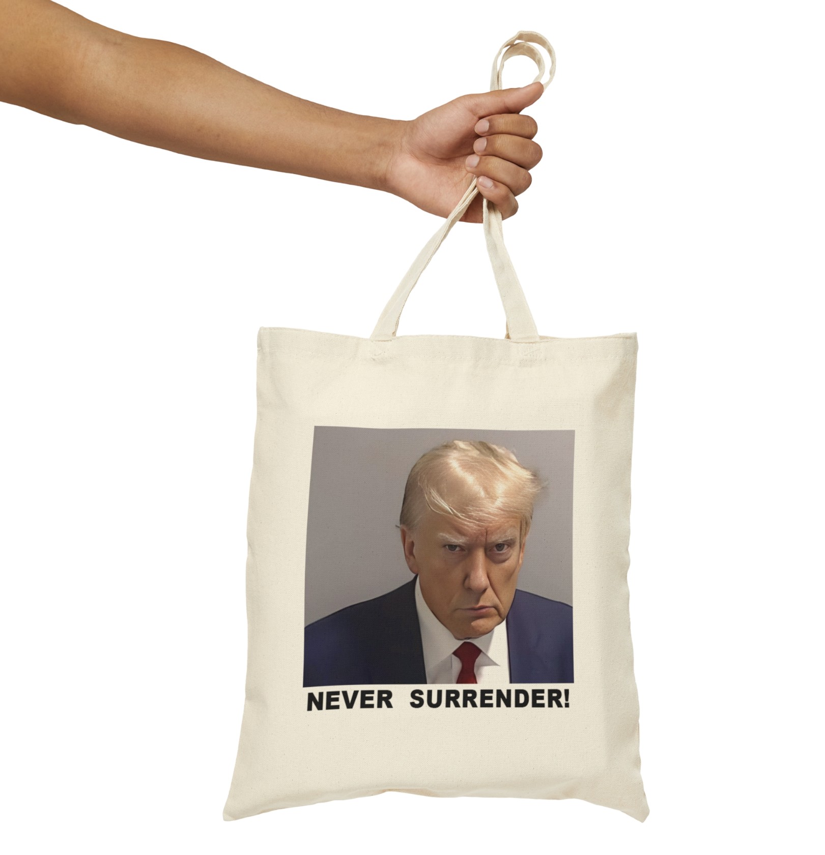 Trump Never Surrender Cotton Canvas Tote Bag Back