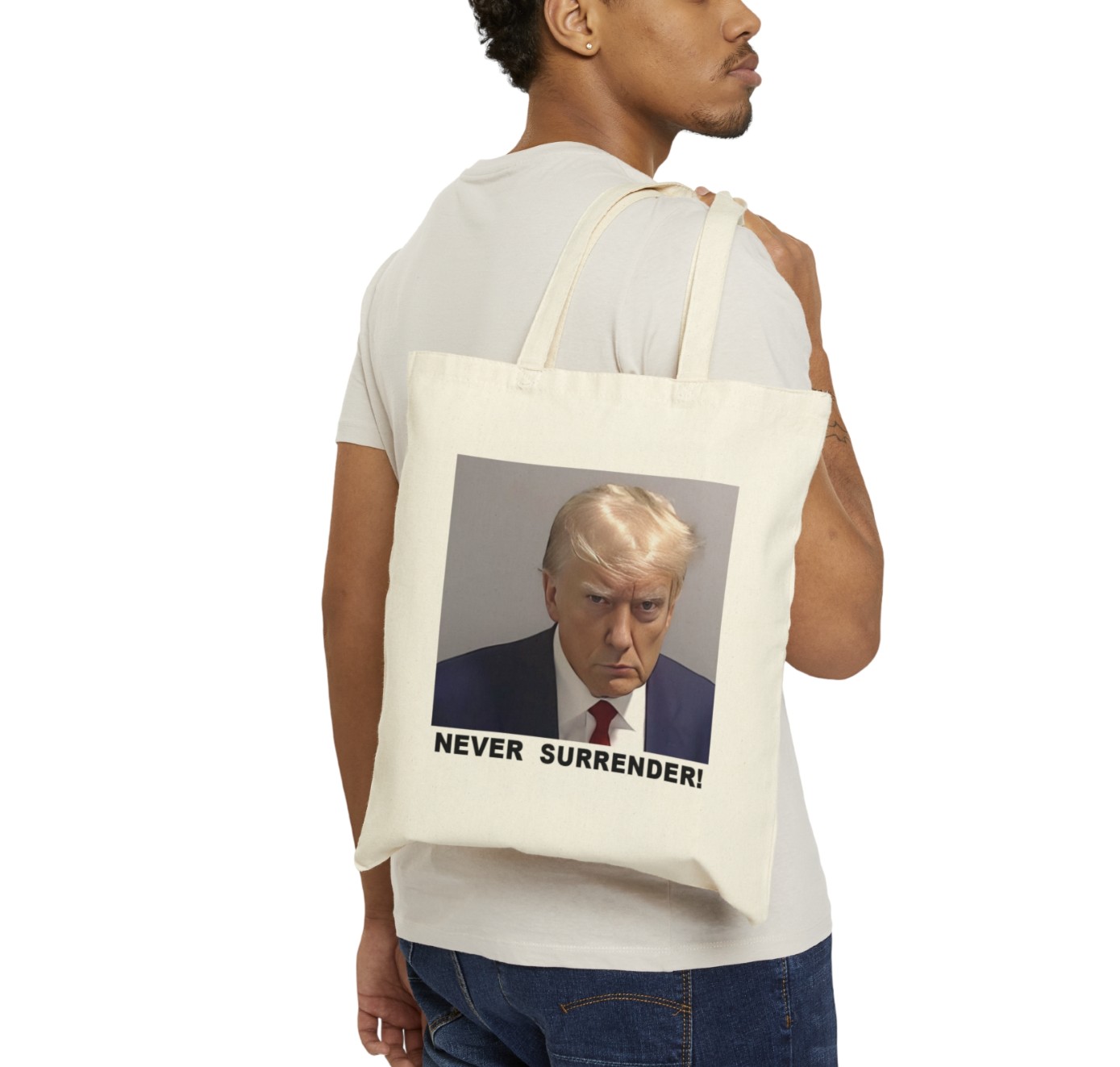 Trump Never Surrender Cotton Canvas Tote Bag Men