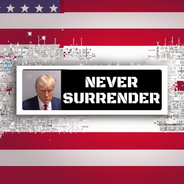 Trump Mug Shot - Never Surrender Bumper Sticker