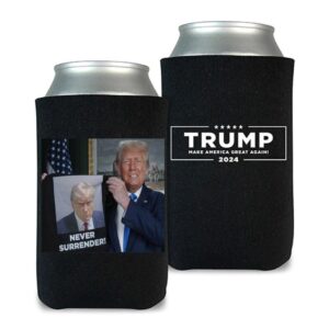 Trump Shows Off Trump Mugshot Never Surrender Beverage Cooler