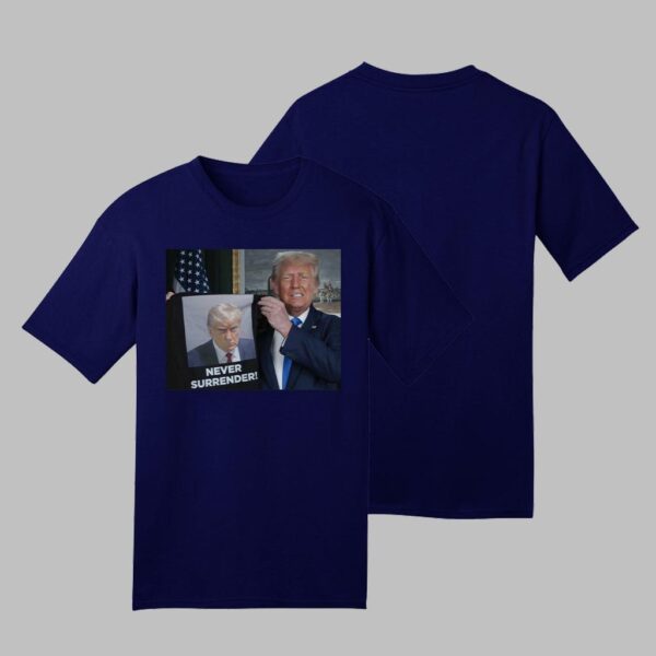 Trump Shows Off Trump Mugshot Never Surrender T-Shirts