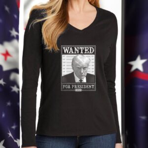 Trump Wanted Ladies V-Neck Long Sleeve T-Shirt