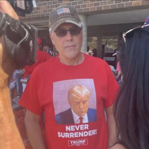 Trump’s indictments – and mug shot shirt – are deepening his supporters’ anger and revving up their support