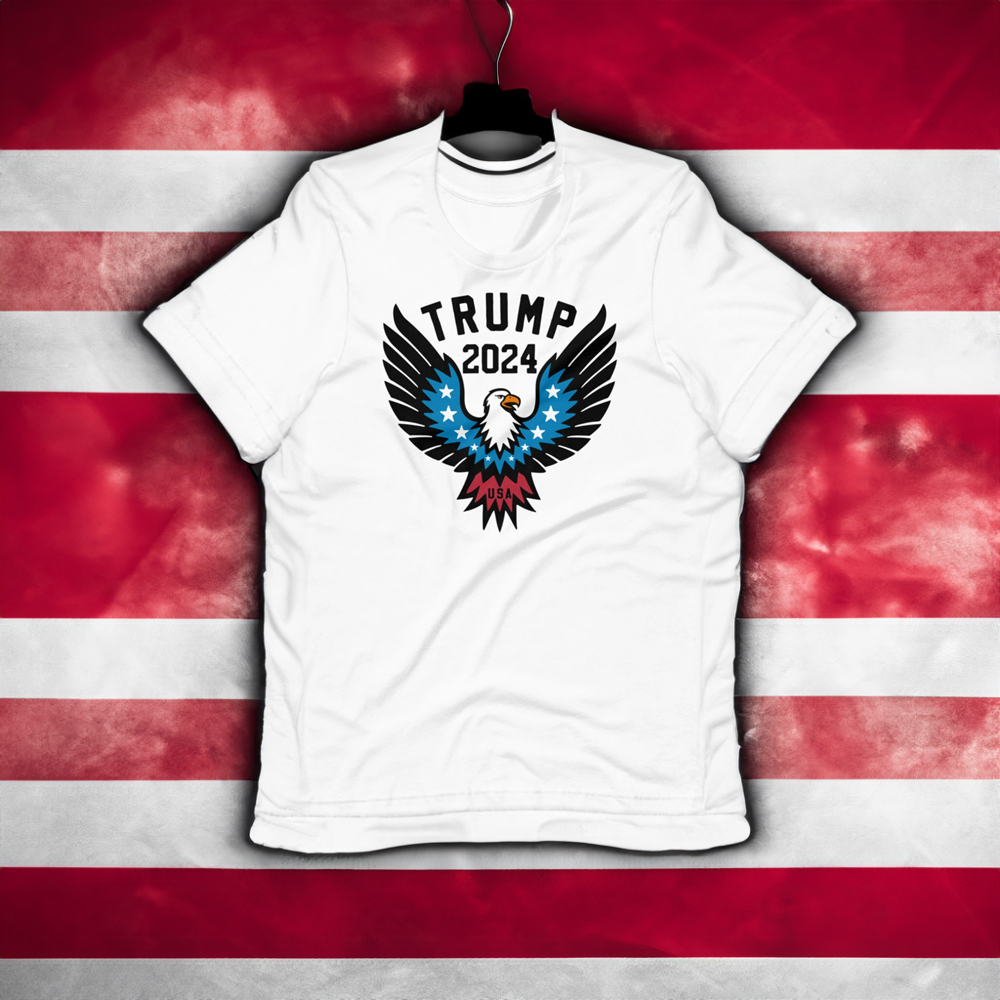 President Donald Trump with this stylish and patriotic Trump 2024 T-Shirts