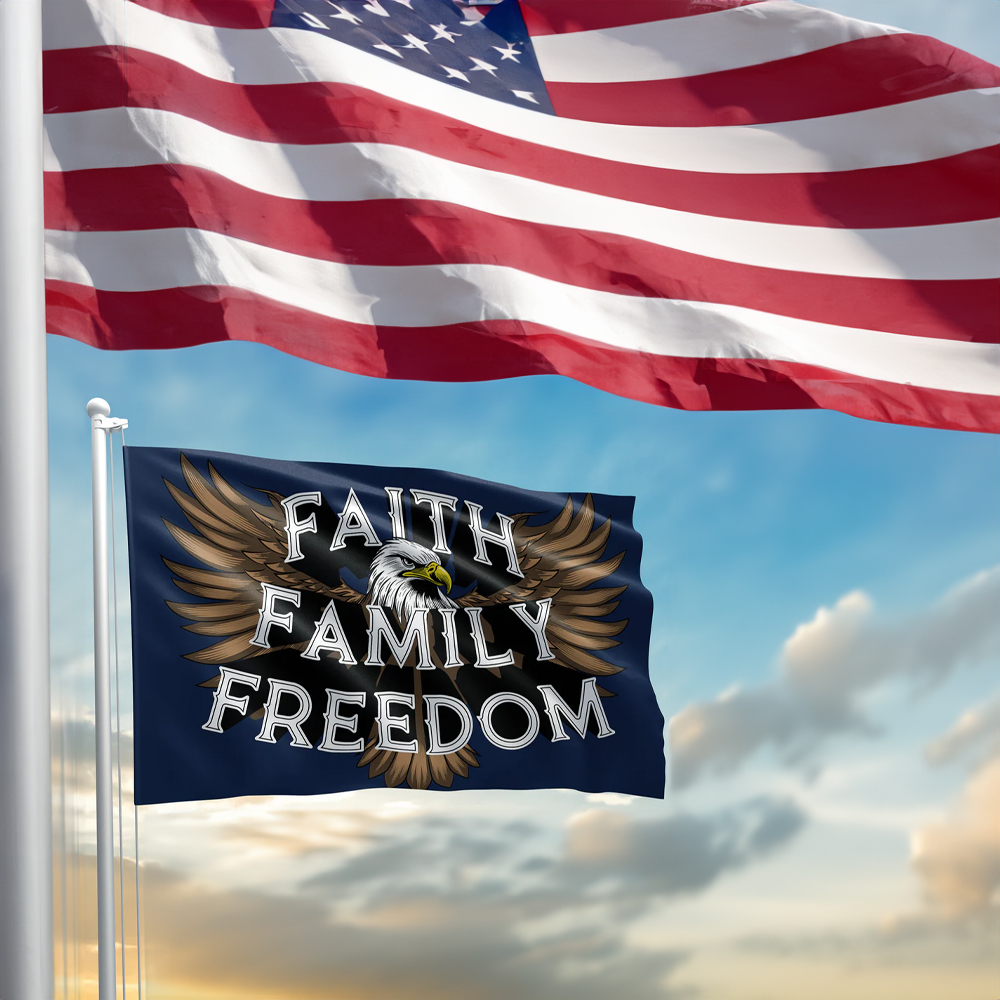 Faith Family Freedom Bold Eagle Navy Blue Flag