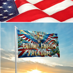 Faith Family Freedom Stained Glass Eagle Flag
