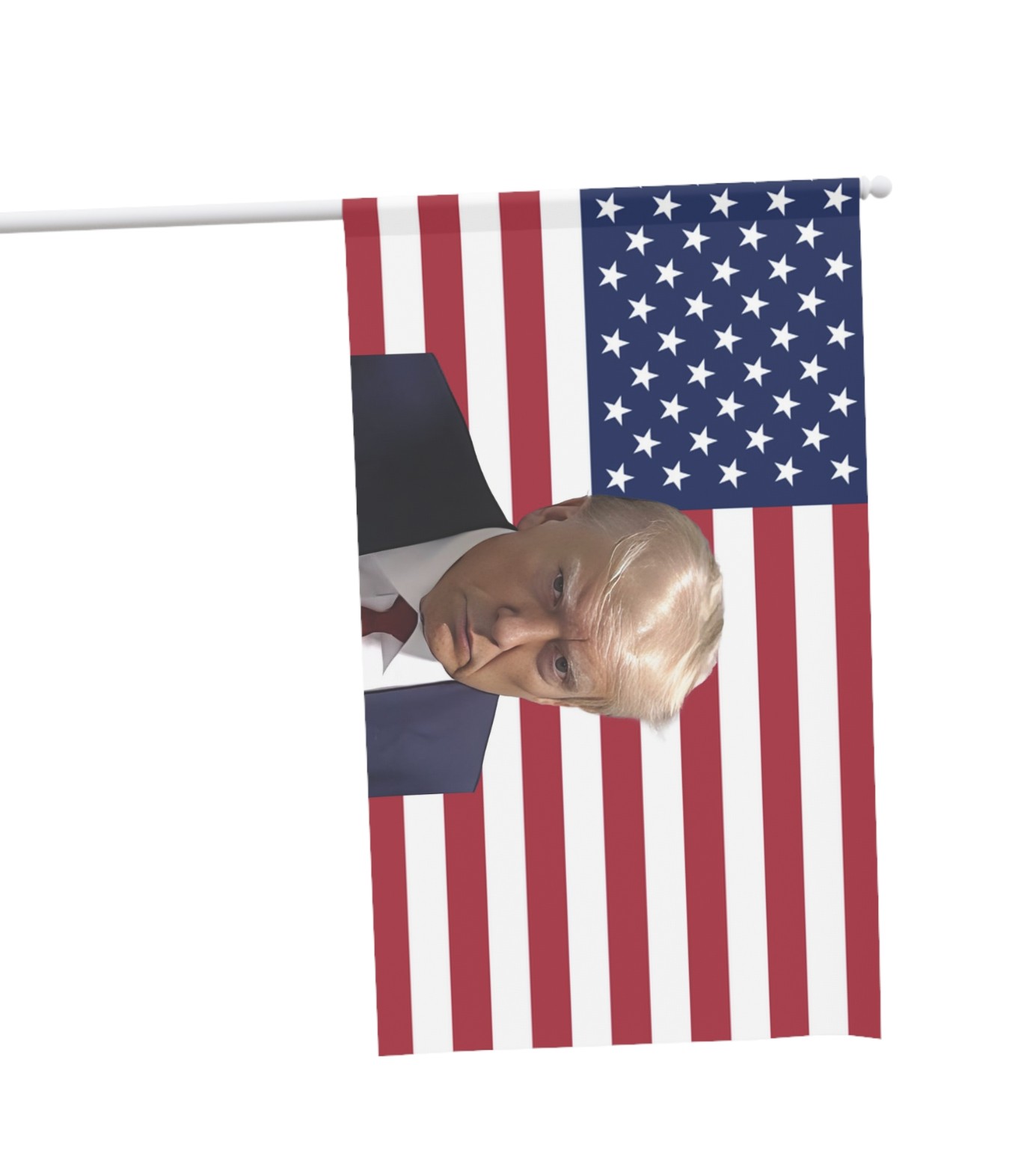 Trump 2024 mug shot on the American flag